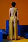 Shop_Clos_Beige Linen, Silk V-neck Designer Jumpsuit _at_Aza_Fashions