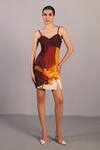 Buy_Clos_Brown V-neck And Ochre Designer Dress _at_Aza_Fashions