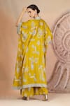 Shop_Soniya G_Mustard Embroidery V-neck Yellow Kaftan And Wide Legged Pant Set _at_Aza_Fashions