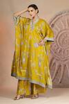 Soniya G_Mustard Embroidery V-neck Yellow Kaftan And Wide Legged Pant Set _Online_at_Aza_Fashions