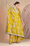 Buy_Soniya G_Mustard Embroidery V-neck Yellow Kaftan And Wide Legged Pant Set _Online_at_Aza_Fashions