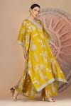Buy_Soniya G_Mustard Embroidery V-neck Yellow Kaftan And Wide Legged Pant Set 
