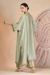 Shop_Soniya G_Green Muslin, Silk Embroidery V-neck Pista Kurta And Pant Set _at_Aza_Fashions