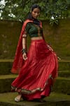 Buy Medha Green Silk, Chiffon Beads, Zari V-neck Red And Handwoven Chaniya Choli Set at Aza Fashions Buy_Medha_Green Silk, Chiffon Beads, Zari V-neck Red And Handwoven Chaniya Choli Set _at_Aza_Fashions