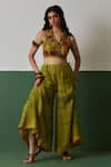 Buy_Medha_Green Cotton, Chiffon Embroidery, Beads V-neck Neon Blouse And Palazzo Set _at_Aza_Fashions