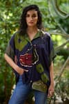 Buy_Medha_Blue Silk Embroidery, Beads Collared Deep Handcrafted Designer Shirt _at_Aza_Fashions
