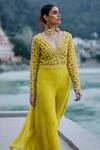 Shop_Surily G_Yellow Net, Crepe Sequins, Cut Work V-neck Designer Gode Jumpsuit _at_Aza_Fashions