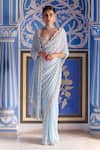 Buy_Surily G_Blue Georgette Pearls, Stones Saree With Work _at_Aza_Fashions