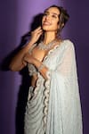 Shop_Surily G_Blue Georgette Pearls, Stones Saree With Work _at_Aza_Fashions