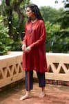 Buy_Medha_Orange Silk, Cotton Embroidery, Beads Round Neck Tunic And Pant Set _at_Aza_Fashions