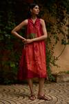 Buy_Medha_Red Silk Collared Multi Color Pure Dress _at_Aza_Fashions