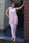 Buy_Nazar By Indu_Blush Cotton Embroidery Round Neck Pink Tunic And Pant Set _at_Aza_Fashions