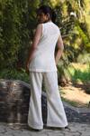 Shop_Nazar By Indu_White Net Embroidery Round Neck 3 Piece Set _at_Aza_Fashions