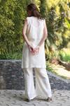 Shop_Nazar By Indu_White Net, Voile Embroidery Round Neck 3 Piece Set _at_Aza_Fashions