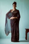 Medha_Black Chiffon Embroidery Textured Striped Saree _Online_at_Aza_Fashions
