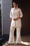 Buy_Nazar By Indu_Ivory Cotton, Jacquard Embroidery Collared 2 Piece Set _at_Aza_Fashions