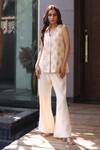 Buy_Nazar By Indu_Ivory Cotton, Jacquard Embroidery V-neck Aari Tunic And Pant Set _at_Aza_Fashions