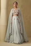 Buy_Kesar Studio_Blue Silk, Organza Embroidery Round Neck Aasmani Hand Lehenga Set _at_Aza_Fashions