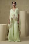 Buy_Kesar Studio_Green Silk, Organza Embroidery Round Neck Butterfly Cape Set _at_Aza_Fashions