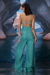 Shop_Amrta By Guneet Kondal_Blue Linen Beads Round Neck Retro Embellished Top And Wide Legged Pant _at_Aza_Fashions