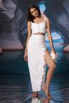 Buy_Amrta By Guneet Kondal_White Linen Embroidery, Cut Work Square Neck Coastal Inspired Top And Skirt Set _at_Aza_Fashions