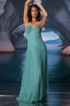 Buy_Amrta By Guneet Kondal_Blue Chiffon, Shantoon Embroidery Sweetheart Neck Conch Song Applique Maxi Dress _at_Aza_Fashions