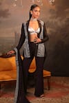 Buy_Jigya Japra_Black Chanderi Silk, Georgette Embroidery, Sequins Designer Blazer Pant Set _at_Aza_Fashions