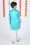 Shop_Little Brats_Green Satin, Cotton, Silk Embroidery Peacock Kurta Set _at_Aza_Fashions