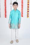 Buy_Little Brats_Green Satin, Cotton, Silk Embroidery Peacock Kurta Set _at_Aza_Fashions