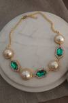 Shop_Bblingg_Green Emerald Crystal Pearl Choker _at_Aza_Fashions