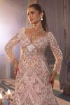 Shop_House Of Sikka_Beige Net Embroidery Sweetheart Neck Fish Cut Designer Gown _at_Aza_Fashions