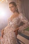 House Of Sikka_Beige Net Embroidery Sweetheart Neck Fish Cut Designer Gown _Online_at_Aza_Fashions
