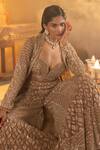 Shop_House Of Sikka_Beige Net Sequins, Embroidery Sweetheart , Open Designer Sharara Set _Online_at_Aza_Fashions