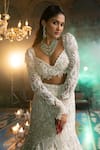Shop_House Of Sikka_Ivory Net Beads, Sequins, Embroidery Plunge Neck Fish Cut Lehenga Set _at_Aza_Fashions