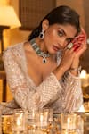 Buy_House Of Sikka_Ivory Net Embroidery, Sequins V-neck Designer Anarkali Set _Online_at_Aza_Fashions