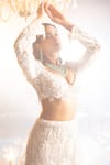 House Of Sikka_Ivory Net Sequins, Embroidery, Beads Sweetheart Neck Designer Lehenga Set _Online_at_Aza_Fashions