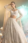 Buy_House Of Sikka_Ivory Net Sequins, Embroidery, Beads Sweetheart Neck Designer Lehenga Set _Online_at_Aza_Fashions