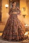 Buy_House Of Sikka_Pink Net Sequins, Embroidery V-neck Multi Color Embellished Lehenga Set _at_Aza_Fashions