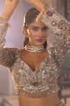 Buy_House Of Sikka_Multi Color Net Sequins, Beads, Embroidery Multi-colour Designer Lehenga Set _Online_at_Aza_Fashions