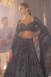 Shop_House Of Sikka_Navy Net Sequins Sweetheart Neck Blue Designer Lehenga Set _at_Aza_Fashions