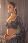 House Of Sikka_Navy Net Sequins Sweetheart Neck Blue Designer Lehenga Set _Online_at_Aza_Fashions