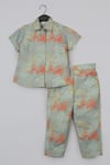 Little Brats_Gray Cotton, Silk Embroidery Grey And Orange Shirt Set _at_Aza_Fashions
