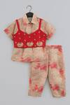 Buy_Little Brats_Beige Cotton, Silk Embroidery And Red Shirt Set _at_Aza_Fashions