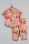 Little Brats_Beige Cotton, Silk Embroidery And Red Shirt Set _Online