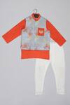 Buy_Little Brats_Gray Cotton, Silk Embroidery Designer Orange And Grey Kurta Set _Online_at_Aza_Fashions