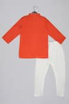 Shop_Little Brats_Gray Cotton, Silk Embroidery Designer Orange And Grey Kurta Set _at_Aza_Fashions