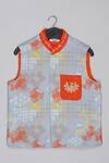 Buy_Little Brats_Gray Cotton, Silk Embroidery Designer Orange And Grey Kurta Set _Online