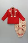 Buy_Little Brats_Red Cotton, Silk Sequins Embroidered Kurta And Dhoti Set _at_Aza_Fashions