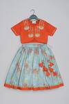 Buy_Little Brats_Orange Cotton, Silk Beads, Sequins, Tassels, Embroidery Blouse And Ghagara Set _at_Aza_Fashions