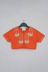 Shop_Little Brats_Orange Cotton, Silk Beads, Sequins, Tassels, Embroidery Blouse And Ghagara Set _Online_at_Aza_Fashions